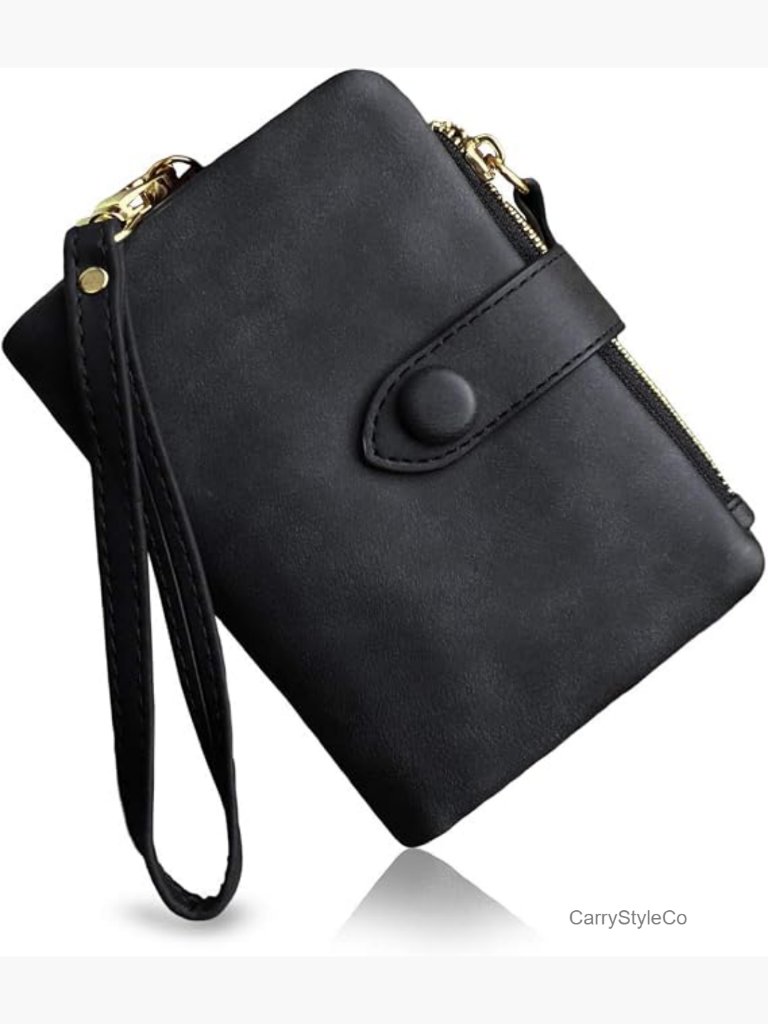 Small Bifold Leather Rfid Wristlet Wallet With Card Slots And Zipper Coin Purse